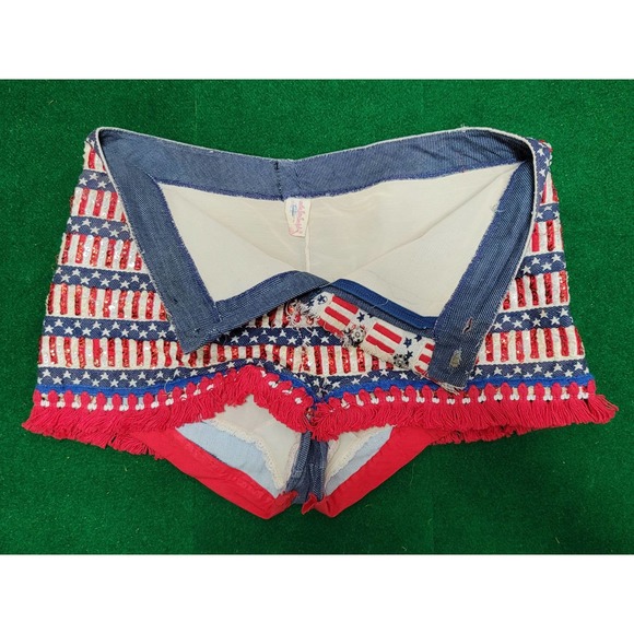 Vtg Custom USA Sequin Embroidered Shorts - Picture 8 of 12